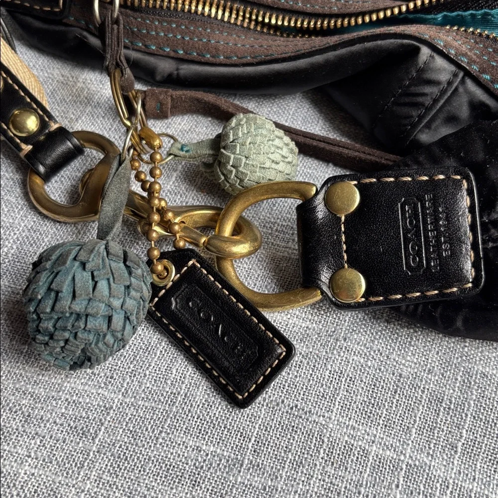 Coach Hampton Soho Black Satin Hobo Shoulder Bag, Teal Lining preowned - Picture 8 of 17